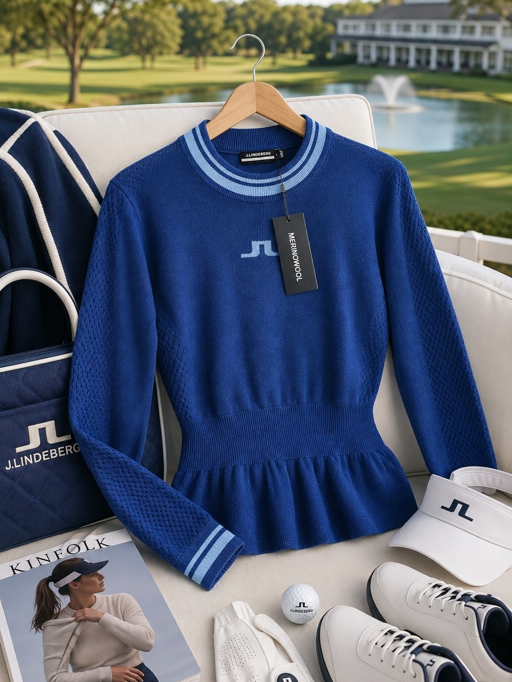 J.Lindeberg Bree Merino Wool Knit Sweater Estate Blue M NWT